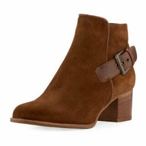 Aquatalia Tracy brown suede buckle ankle booties
